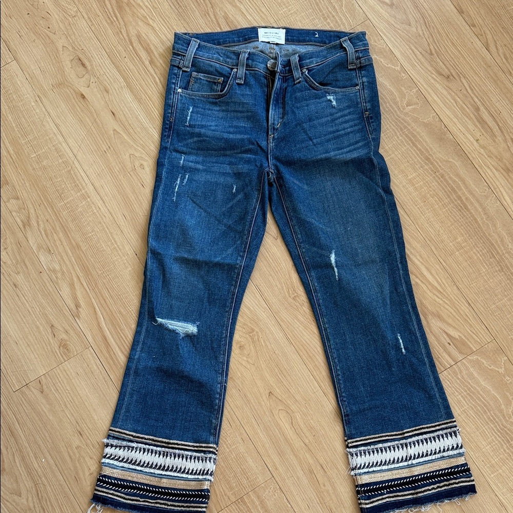 McGuire Denim Dark Blue Flare Jeans with Embroidered Hem